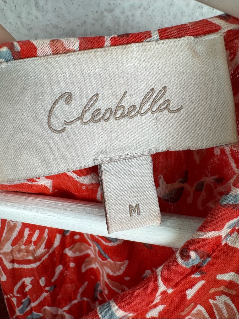 Cleobella Mylah Blouse Red Floral Block Print Tassel Tie Ruffle Boho Top Size M - Picture 3 of 11